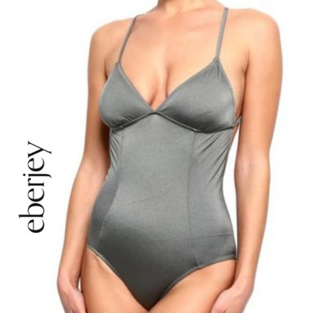 EBERJEY NADINE BEACH GLOW Metallic Silver Sage One Piece Swimsuit Size S…